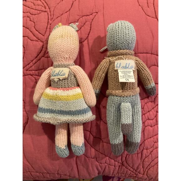 Blabla Crochet Knit Dolls Rattle Pair School Book & Sardine Cats Preowned - Picture 2 of 6